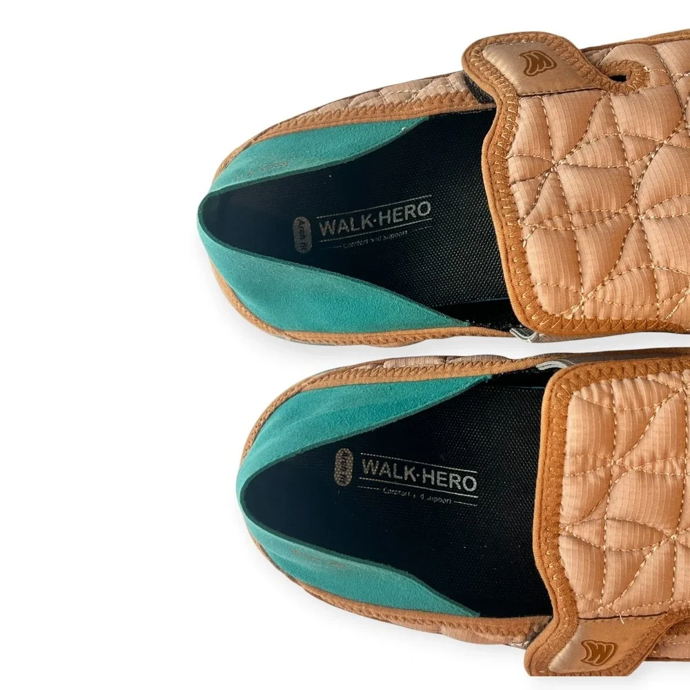 Walk‎ Hero Arch Fit Men’s 13 Quilted Slip On Orthotic Loafers Tan Teal WG‑2401